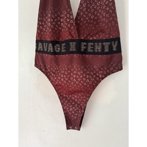 NWT Savage X Fenty Leopard Print Sexy Low Cut Brown Bodysuit Women’s Size Small - Picture 6 of 9